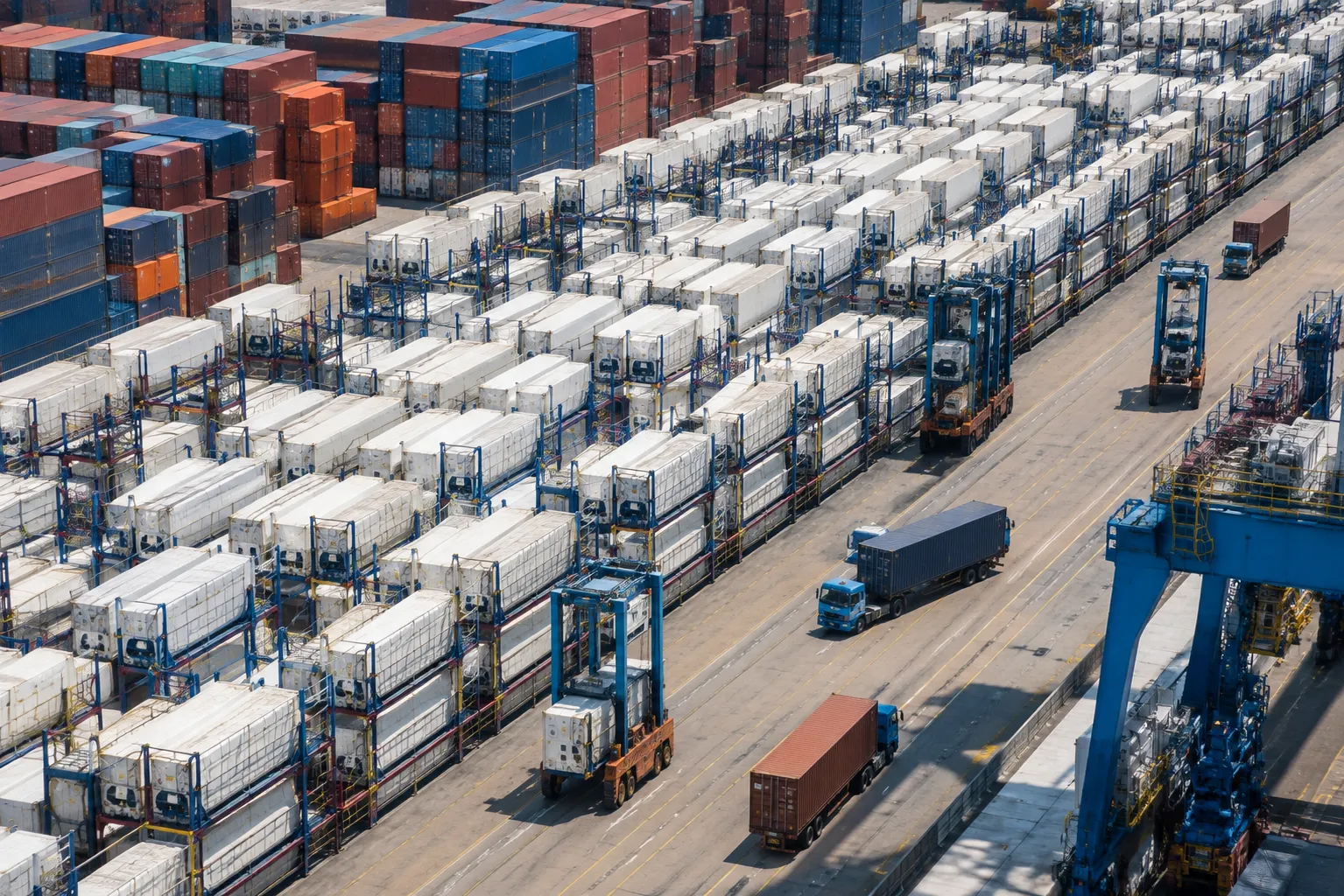 Aerial view of container terminal operations