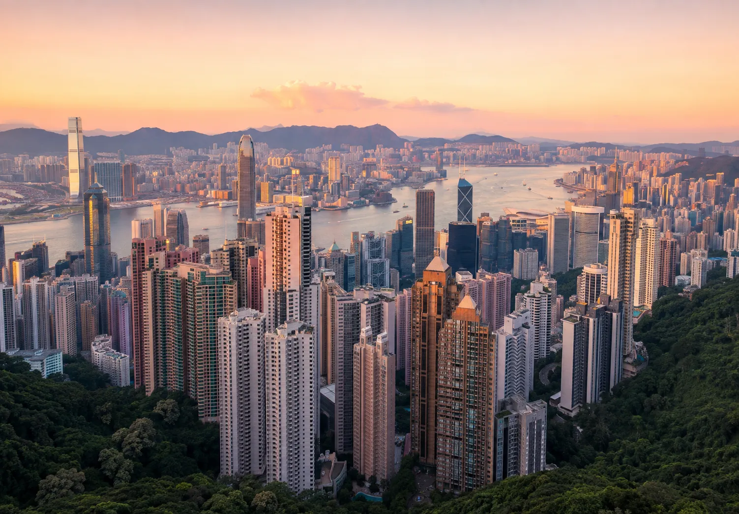 Hong Kong financial district across the harbour