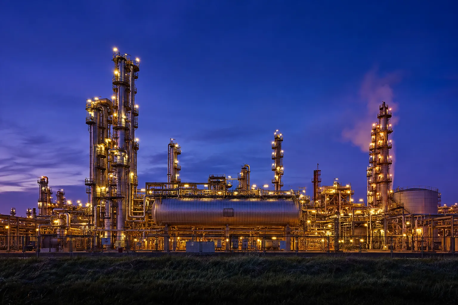 Storage and processing terminal at dusk